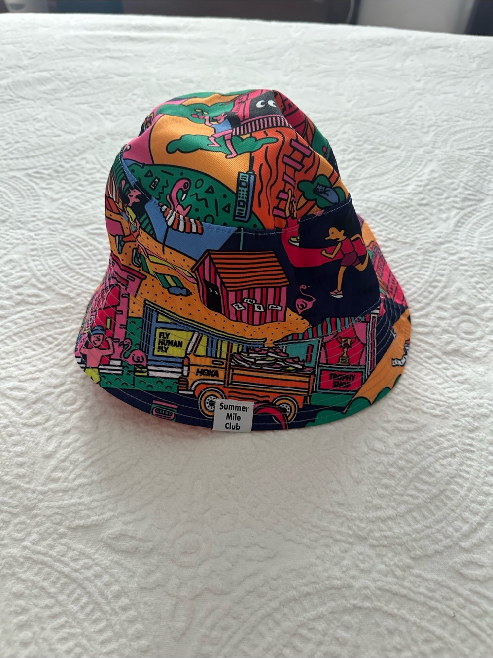 Hoka Adult Bright Graphic Bucket Hat — Green, Pink, Orange, Blue
